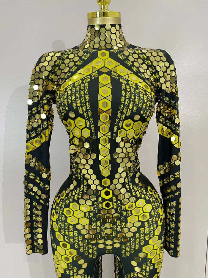 Gemini luxury shiny jumpsuit for women party night out statement outfit