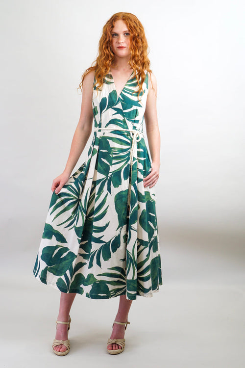 Private Label DRESSES Green & Ivory Wrap Cotton Midi Dress