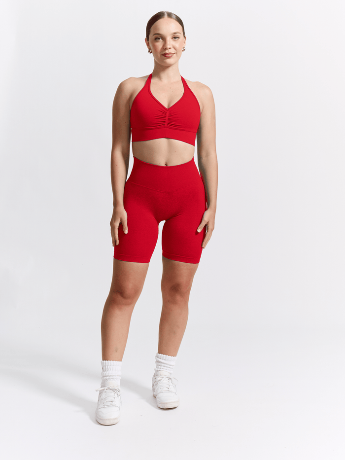 Halter Seamless Sports Bra - Salsa Red