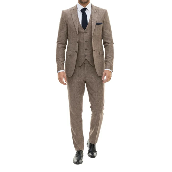 IM33 - Men's 3 Piece Brown Tailored Fit Suit
