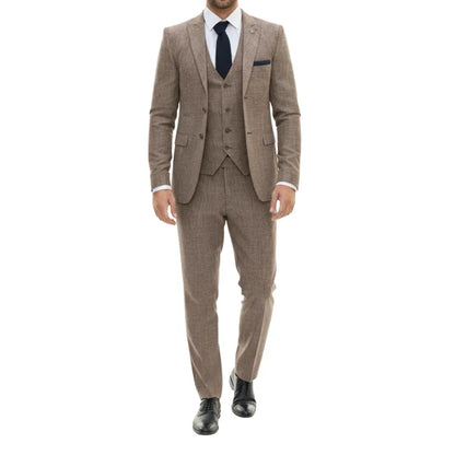 IM33 - Men's 3 Piece Brown Tailored Fit Suit