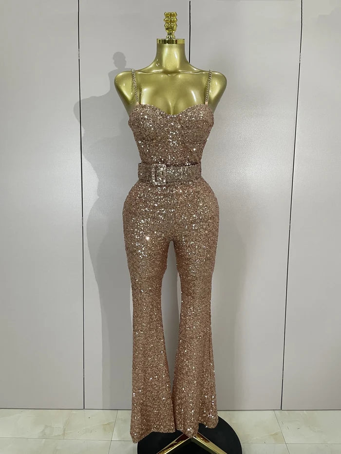 Imani shiny sequins halter backless jumpsuit 2025 for women – luxury bodycon romper for birthday parties and evening events.