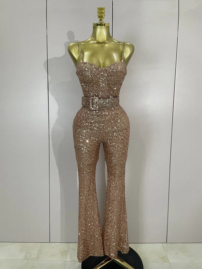 Imani shiny sequins halter backless jumpsuit 2025 for women – luxury bodycon romper for birthday parties and evening events.