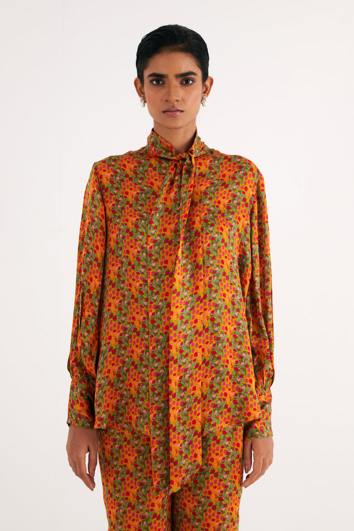 Indian Yellow Silk Floral Printed Shirt