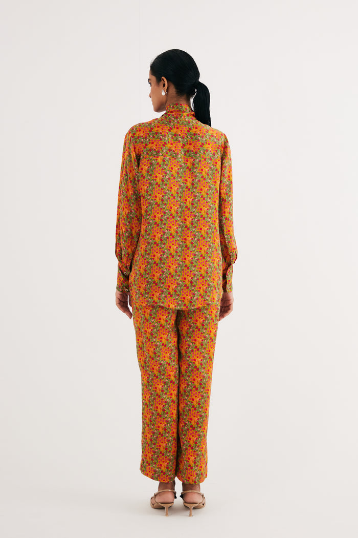 Indian Yellow Silk Floral Printed Shirt