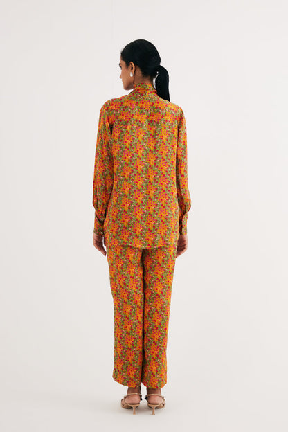 Indian Yellow Silk Floral Printed Shirt