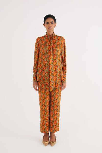 Indian Yellow Silk Floral Printed Shirt