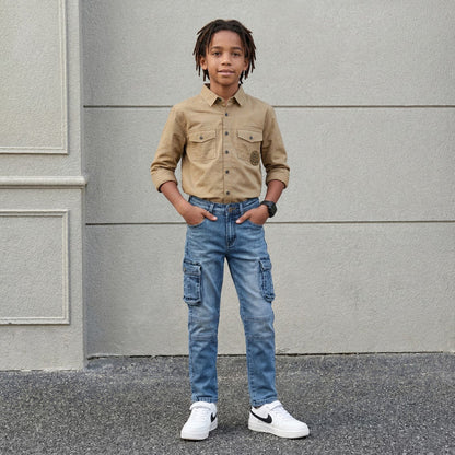 Kid's Brown Slim Fit Shirts