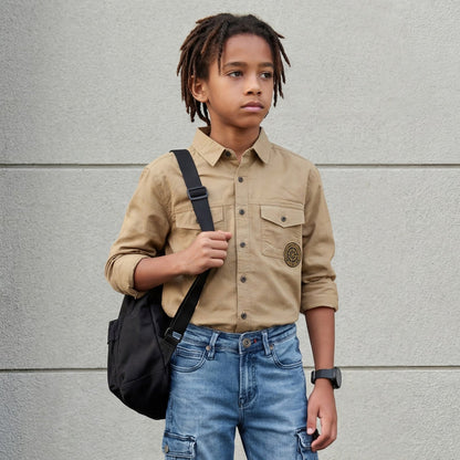 Kid's Brown Slim Fit Shirts