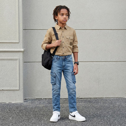 Kid's Brown Slim Fit Shirts