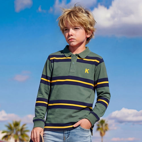 Kid's Dark Green Polo Neck Full Sleeve T-Shirts