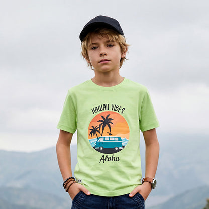 Kid's Green Slim Fit Printed T-Shirts