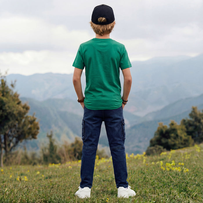 Kid's Green Slim Fit Printed T-Shirts