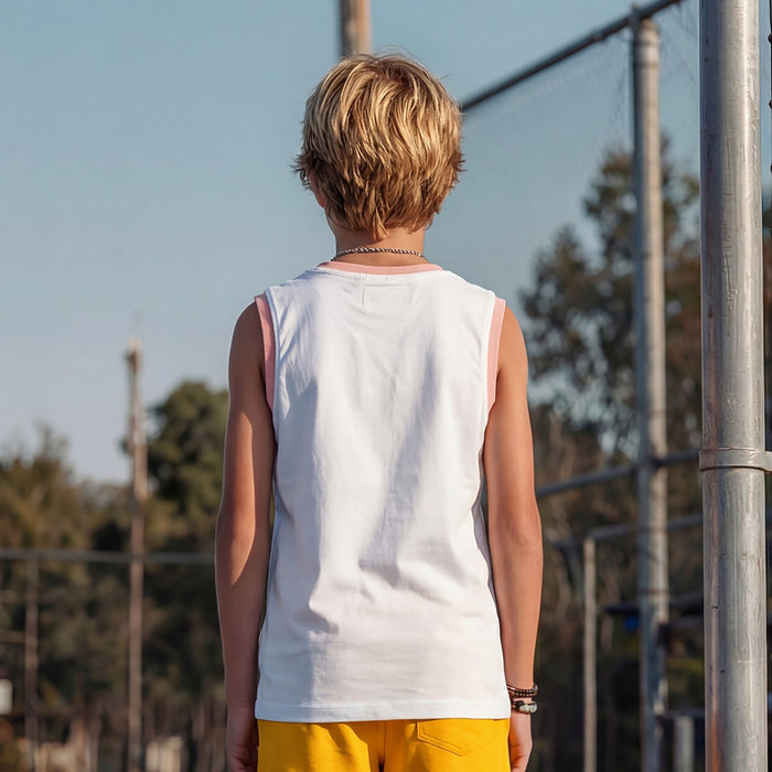 Kid's White Slim Fit Sleeveless T-Shirts