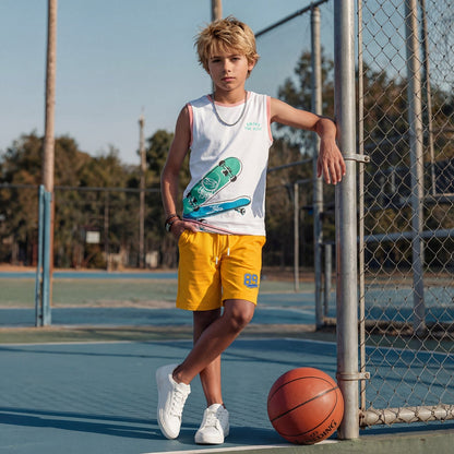 Kid's White Slim Fit Sleeveless T-Shirts