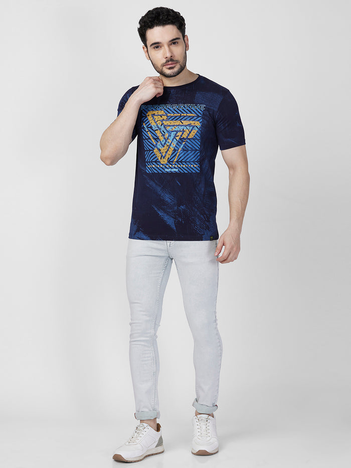 Killer Men Blue Printed Slim Fit T-Shirts