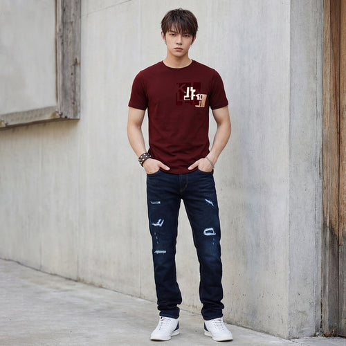 Killer Men Maroon Printed Slim Fit T-Shirts