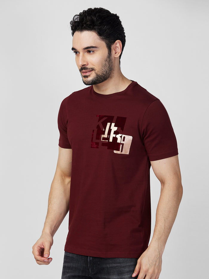 Killer Men Maroon Printed Slim Fit T-Shirts