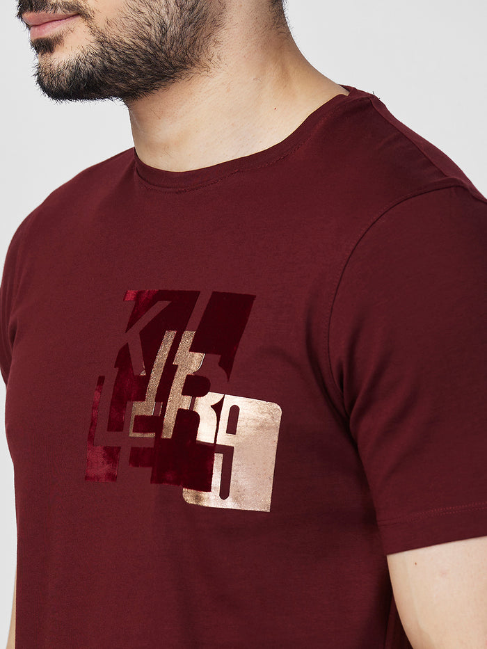 Killer Men Maroon Printed Slim Fit T-Shirts