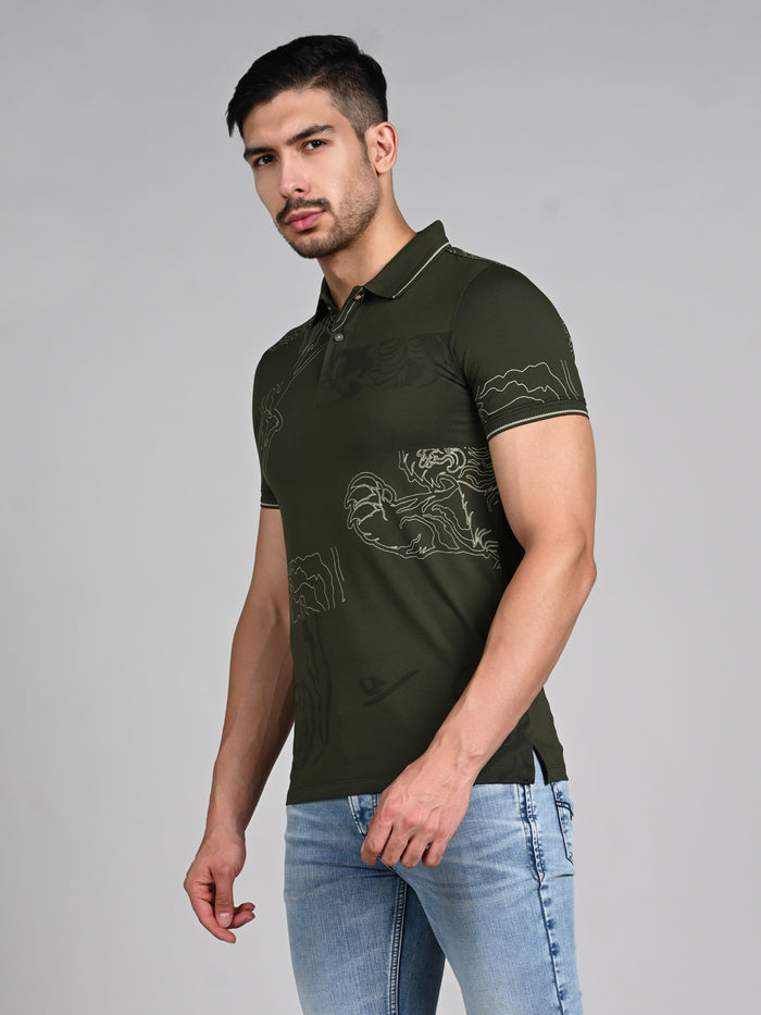 Killer Men Olive Printed Slim Fit T-Shirt