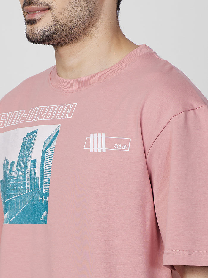 Killer Men Pink Printed Round Neck T-Shirts