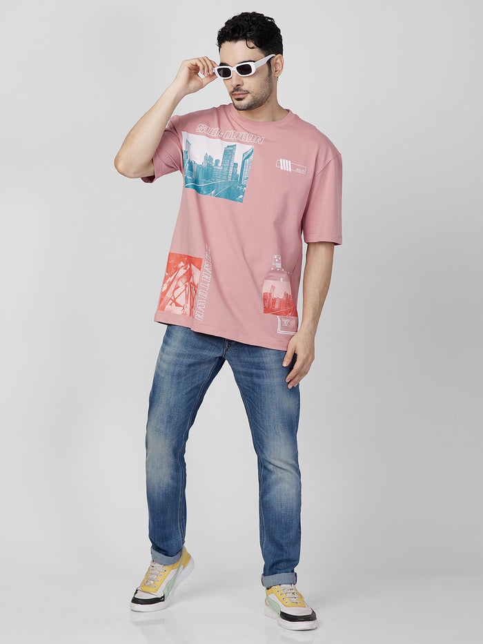 Killer Men Pink Printed Round Neck T-Shirts