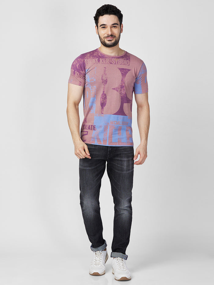 Killer Men Pink Printed Slim Fit T-Shirts