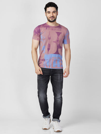 Killer Men Pink Printed Slim Fit T-Shirts