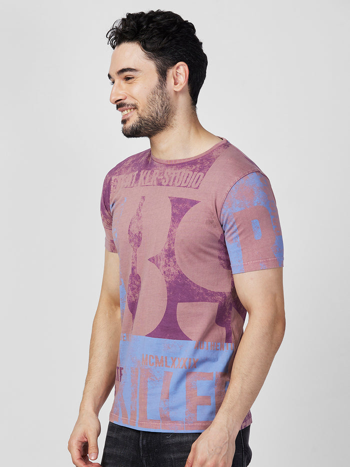Killer Men Pink Printed Slim Fit T-Shirts