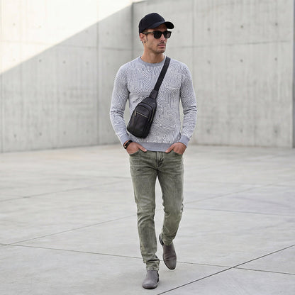 Killer Men Round Neck Grey Sweaters