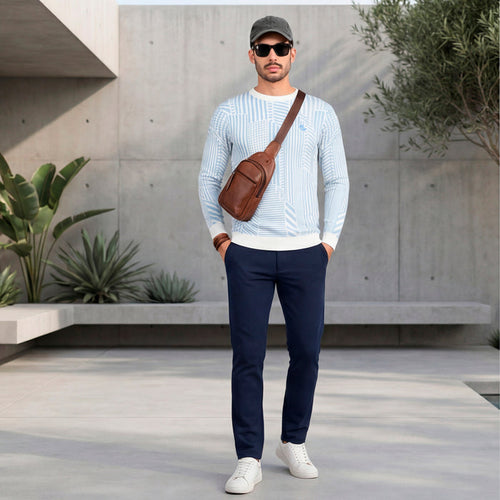 Killer Men Round Neck Light Blue Sweaters