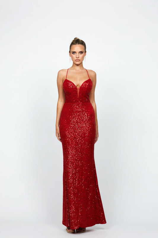 Kimberly Strappy Sequin Gown Red - Dress - Bariano