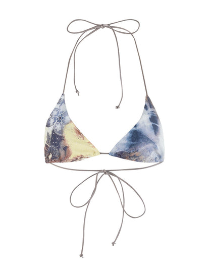 A close-up of a TIGERMIST KRYZE BIKINI TOP - MULTI: TIE DYE: PAISLEY TIE DYE garment.