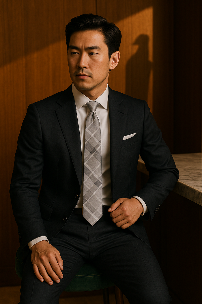 AI generated marketing image for Light Silver Plaid Traditional Tie