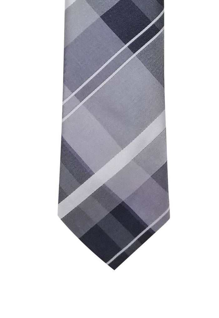 Light Silver Plaid Skinny Pre-tied Tie, Tie, GoTie