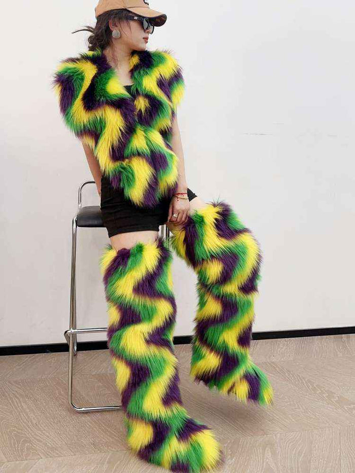 Mardi Gras Fluff Over The Knee Boots