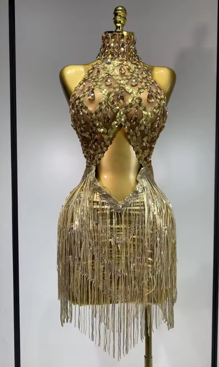 Mariel rhinestone tassel transparent short party dress