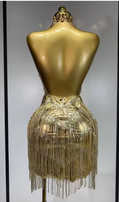 Mariel rhinestone tassel transparent short party dress