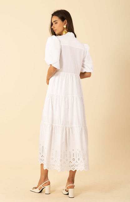 Martha Embroidered Poplin Maxi Dress, color-white