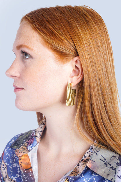 Private Label EARRINGS Matte Gold Wrinkle Rectangle Earrings