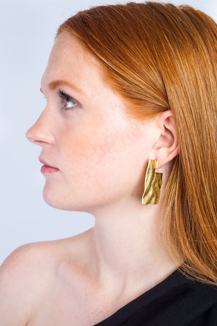 Private Label EARRINGS Matte Gold Wrinkle Rectangle Earrings
