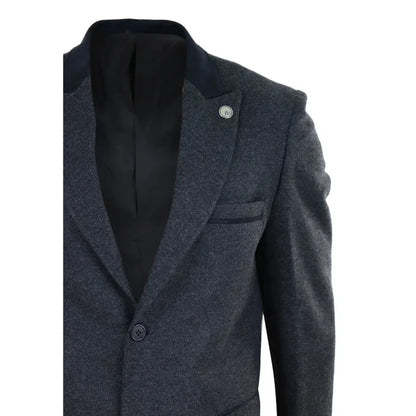 Men's 3/4 Long Overcoat Jacket Herringbone Tweed Coat Peaky Blinders