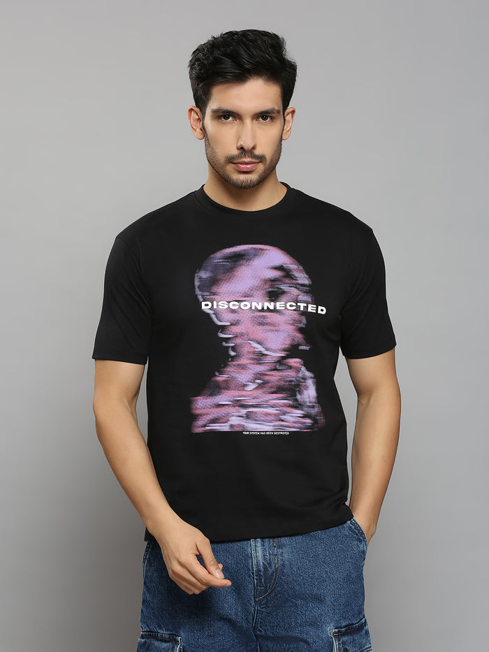 Men's Black Printed Oversized Fit T-Shirts