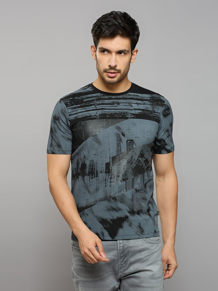 Men's Black Printed Slim Fit T-Shirts