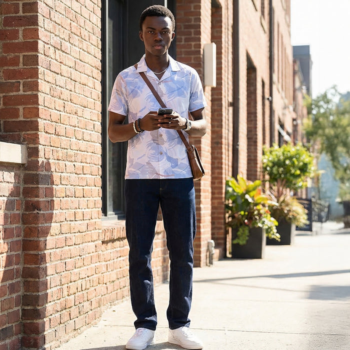 Men's Blue Printed Regular Fit Shirts