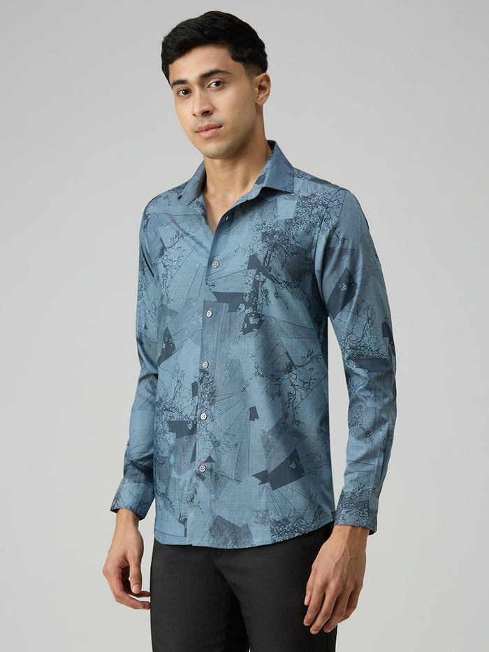 Men's Blue Printed Slim Fit Shirts