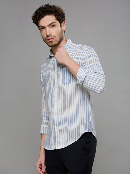 Men's Blue Stripe Slim Fit Shirts
