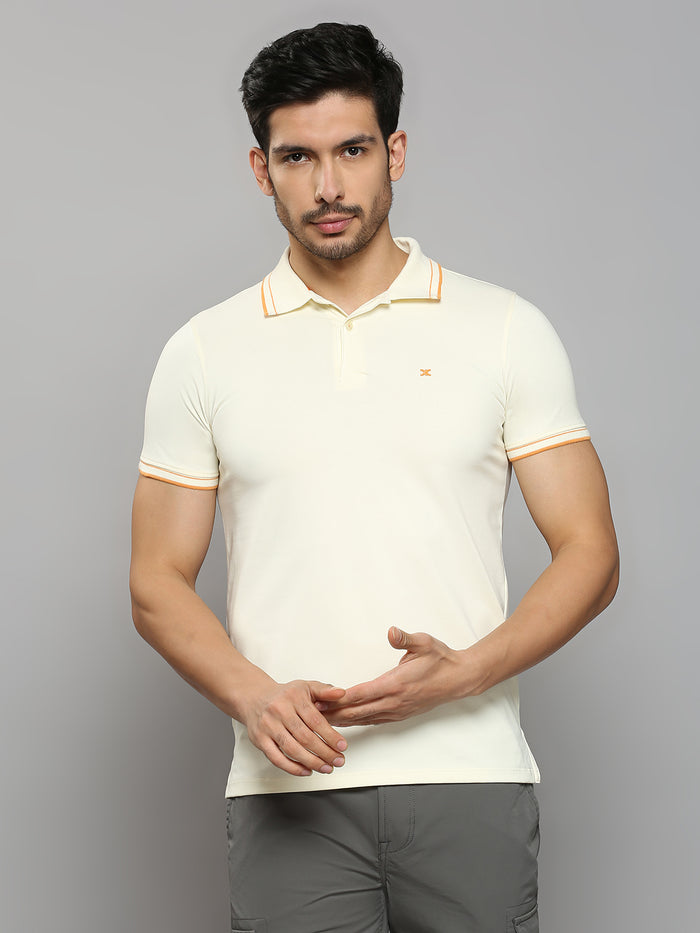 Men's Cream Printed Slim Fit T-Shirts