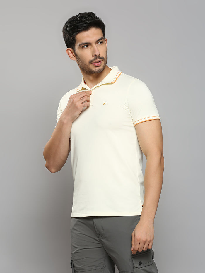 Men's Cream Printed Slim Fit T-Shirts