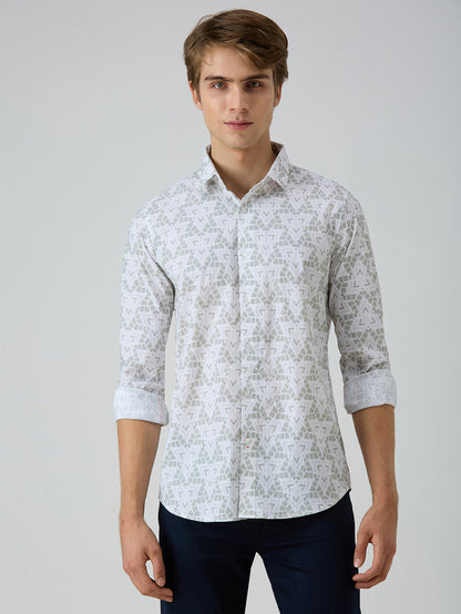 Men's Green Printed Slim Fit Shirts